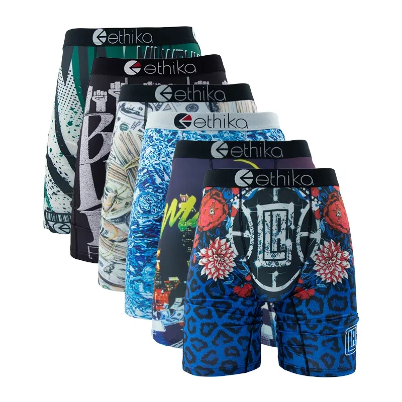 6Pcs Men Underwear Boxer Breathable Mesh Crotch Man Underpants Plus Size Print Mens Panties Trunks Sexy Men's Boxershorts — image 6