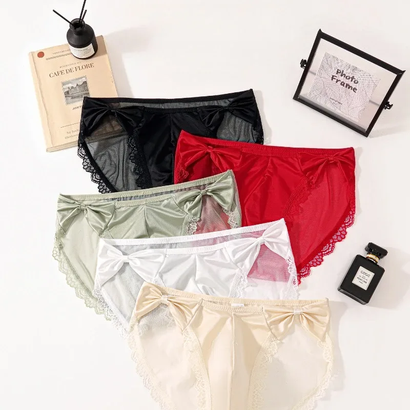 Men's Underwear High Fork Bow-Tie Lace Briefs U Convex Pouch Lingerie Underpants Ultra-Thin Ice Silk French Mesh Panties — image 3