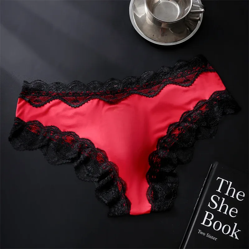 New adults 18 plus size cuecas masculino Lace 3D convex bag sexy men's underwear high elasticity string homme ice silk man thong — image 5