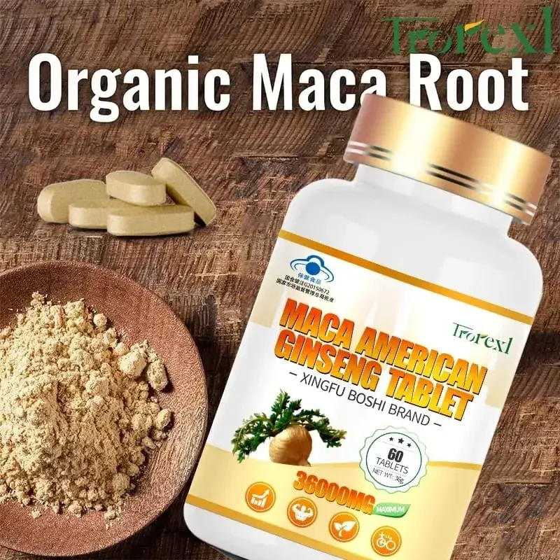 Organikus maca gyökérpor ginzeng kivonattal kiegészítve férfiaknak és nőknek Egészség- Vegán potencianövelő tabletták