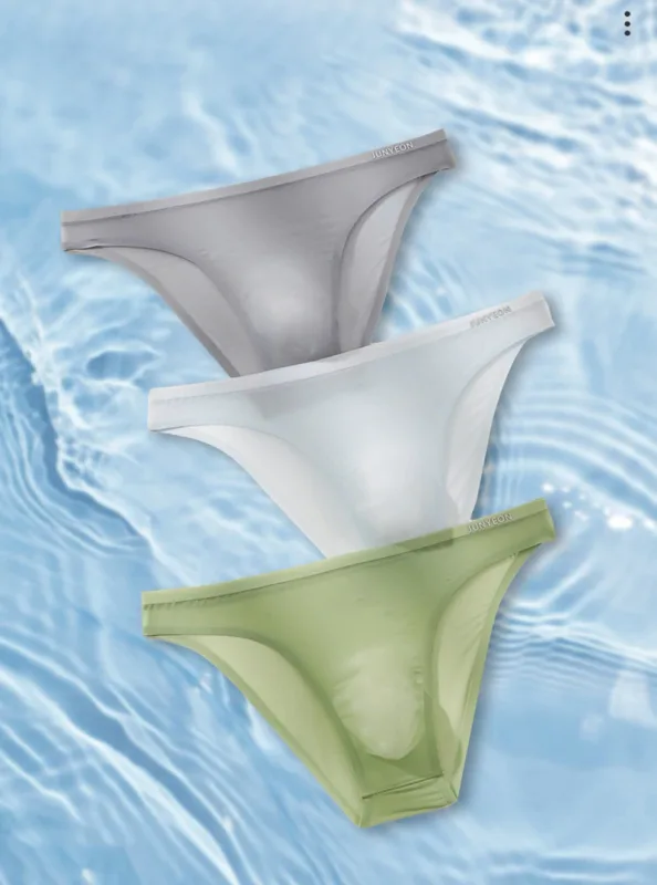 Seamless Quick Drying Men Briefs Underwear Solid Color Ice Silk Ultra-thin Underpants Sexy Breathable 3D Pouch Panties Undies