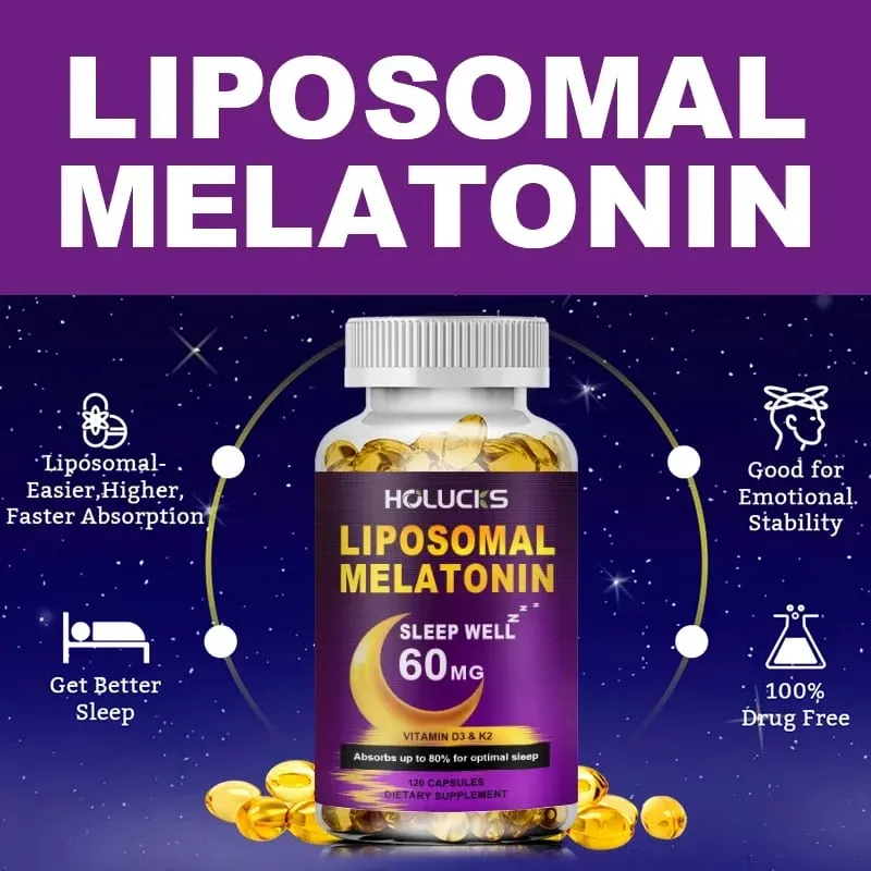 Melatonin 60mg with Vitamin D3 K2 Chamomile for Sound Sleep Cycle Immune & Antioxidant 150 Softgels Capsules