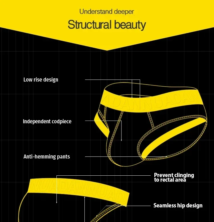 1 pz slip maschili a coste tinta unita ADANNU logo in rilievo elastico in vita stretch comfort quotidiano bikini mutande AD759 — image 5