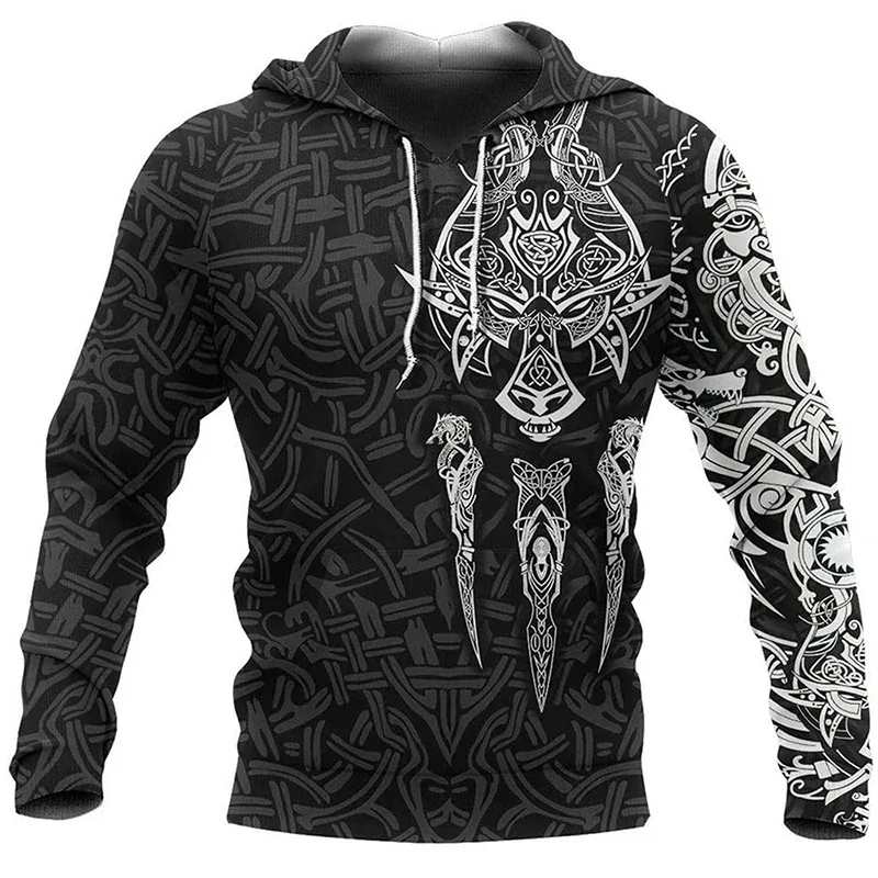 Sweat à capuche pour hommes, motif de tatouage d'aigle Vikings imprimé en 3D, mode décontractée, Harajuku Hip Hop, automne et hiver, surdimensionné, 2024