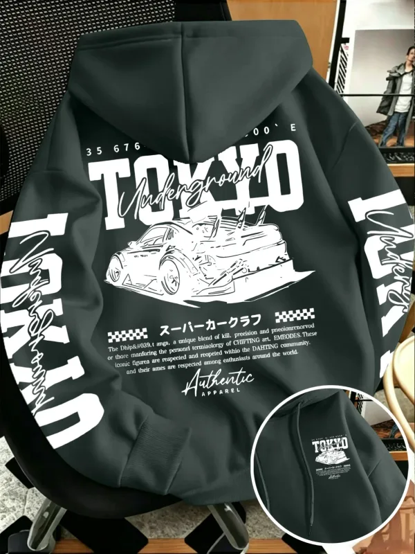 Sweat-shirt à capuche pour hommes, nouvelle collection automne hiver, course souterraine de Tokyo, dessin de ligne imprimé, haut tendance de rue japonaise