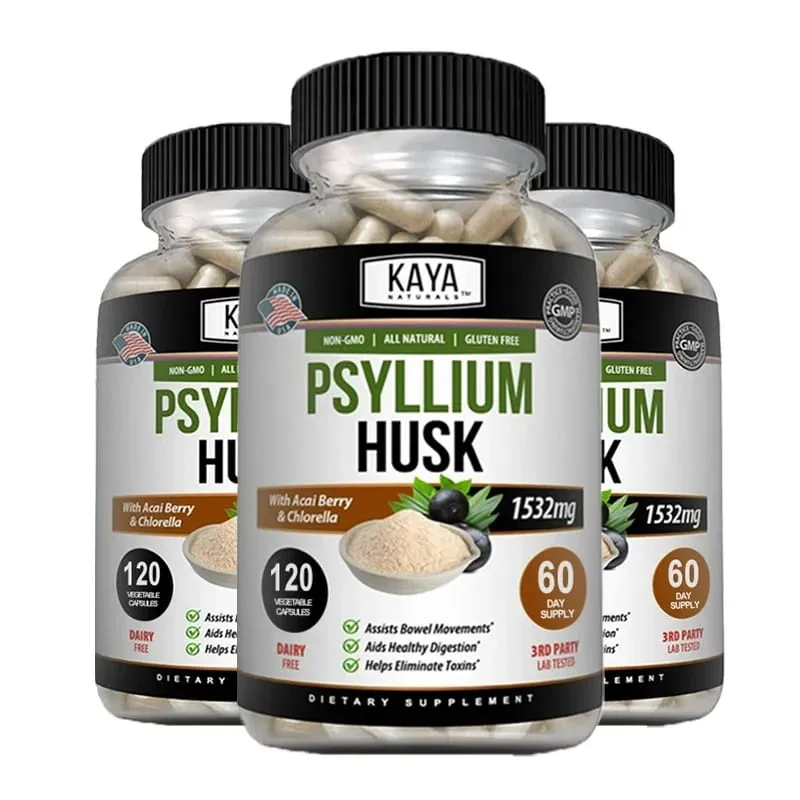 Psyllium Husk Capsules - 1532 Mg - Enriched with Ginger Root and Aloe Vera To Support Bowel Digestive and Detoxification Health