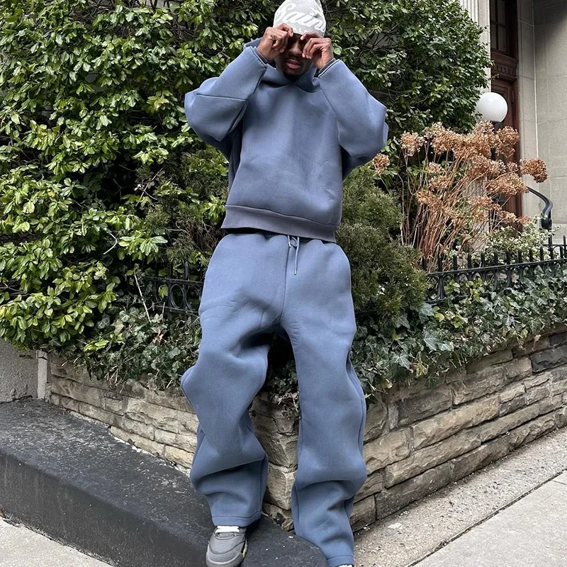 Erkek Sonbahar Yeni 2 Parça Set Rahat Katı çiftin Kapşonlu Kazak Gevşek Sweatpants Koşu Kazak Pantolon Kıyafetler Takım Elbise — image 4