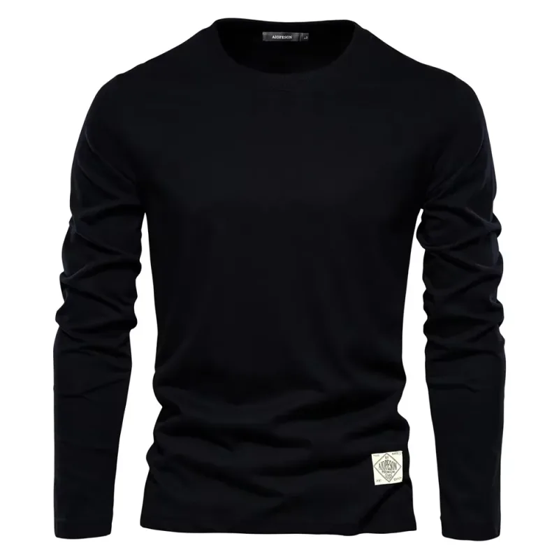 2026Nueva sudadera de algodón de color sólido con cuello redondo para hombre, Jersey holgado informal de manga larga, Top — image 4