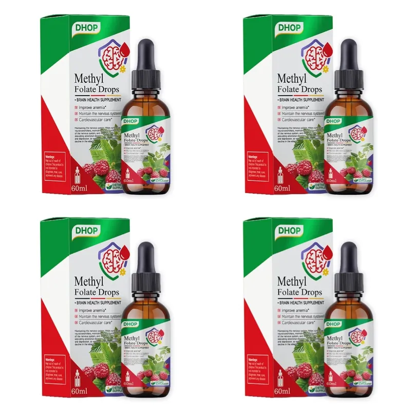 Υγρό Methyl Folate Drops με φυλλικό οξύ και βιταμίνη B12 που υποστηρίζει την υγεία του εγκεφάλου για τη φροντίδα του νευρικού συστήματος - 120 μερίδες