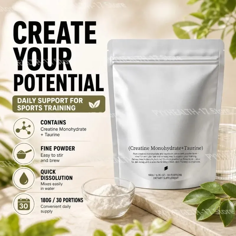 Creatine Monohydrate Taurine Fine Powder Supplement Daily Support for Sports Training Men & Women 180g 30 Day Supply