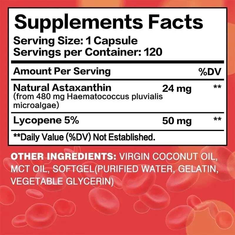 Astaxanthin + Lycopene Softgels - Antioxidant Supports Heart Eye Skin and Prostate Health Improves Immune Function