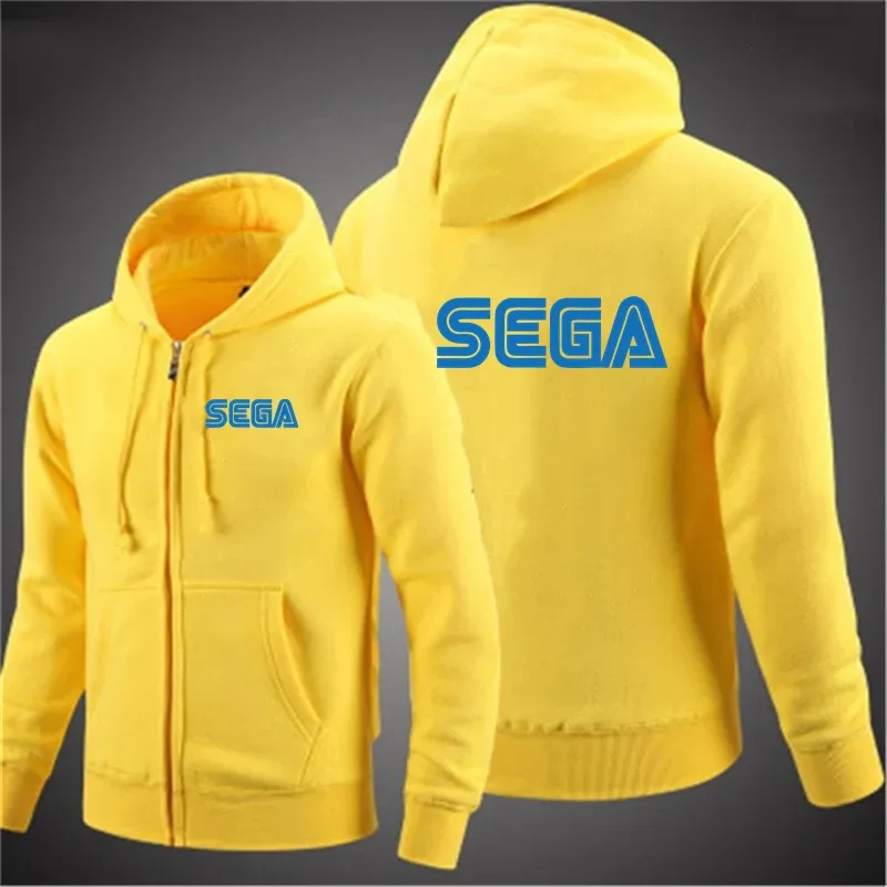 Sudaderas para hombre, jersey Sega de otoño, chaqueta informal con cremallera para hombre, Sudadera con capucha para exteriores, sudadera de otoño de Color sólido con cuello alto