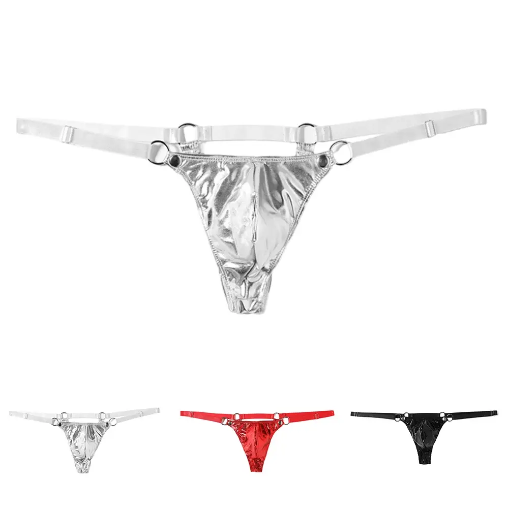 1pc Men Patent Leather G-String Sexy Thong V-back Low Ring Rise T-back Bulge Pouch Lingerie Underwear Gay Sissy Hot Clubwear — image 9