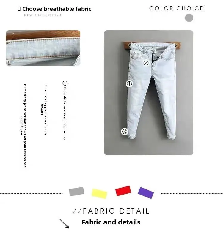2000’s Clothes Men's Light-colored Jeans 2025 New Spring Autumn Slim Cargo Light Blue Pants Trendy Brand Work Elastic Trousers — image 9