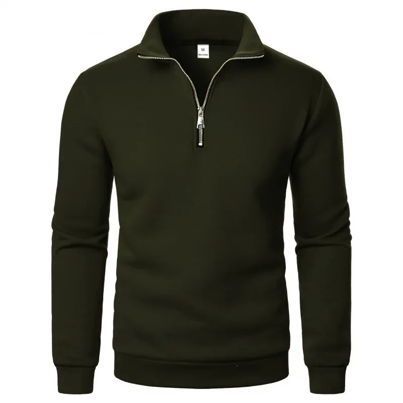 Printemps automne nouveau décontracté demi fermeture éclair col montant sweat tendance Simple mince hommes pull à manches longues hauts hommes sweat