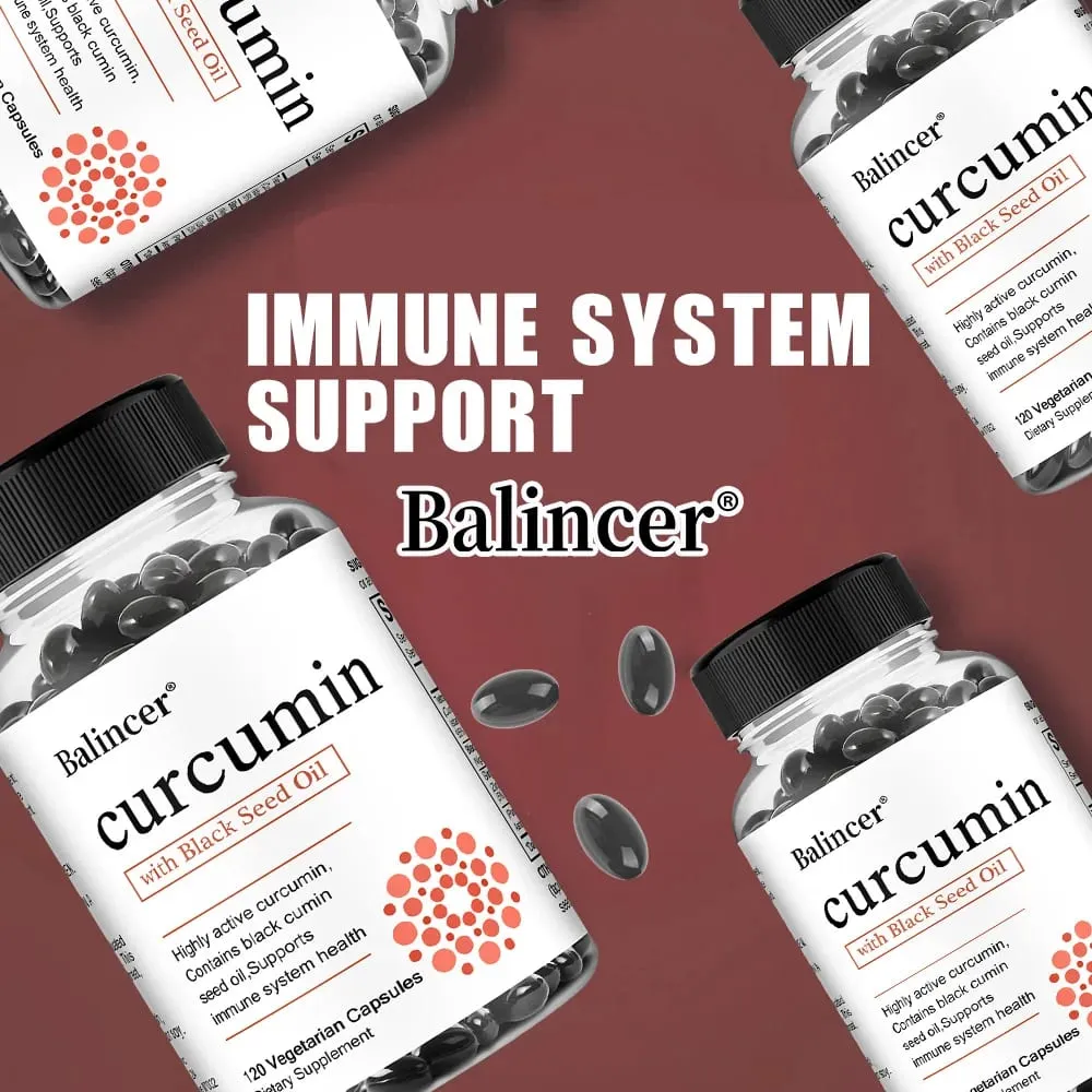 Turmeric Curcumin Capsules Supplement with Black Seed Oil Extract for Joint Digestive & Immune Support Brain Cognition