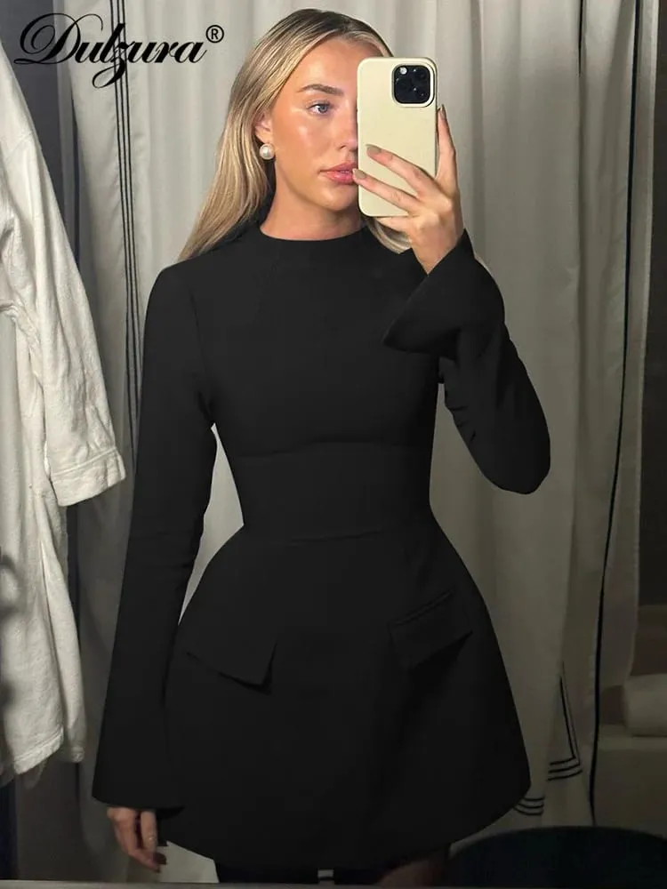 Μίνι φόρεμα Dulzura με φερμουάρ Bodycon με μονόχρωμη τσέπη Κομψή στολή Γραφείο Streetwear Γυναικεία φθινοπωρινά χειμωνιάτικα ρούχα