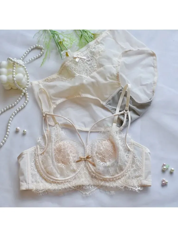 Κορεάτικο Hot Trend Pure Desire Δαντελένιο Σετ σουτιέν Underwire Thin Cup Push Up Μεγάλο Μπούστο Οπτικά Μικρό Anti Droop Εσώρουχα 32-38 Hot