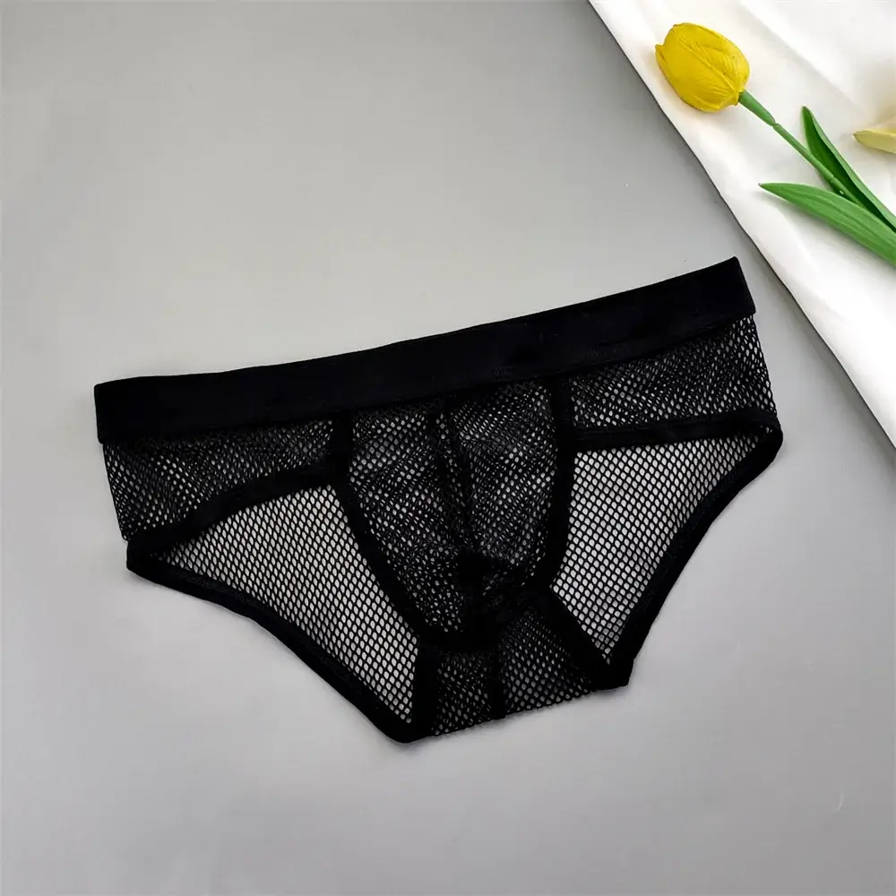 Biancheria intima con custodia a U da uomo in rete scavata Slip bikini trasparenti a vita bassa Mutandine traspiranti Taglie forti — image 1