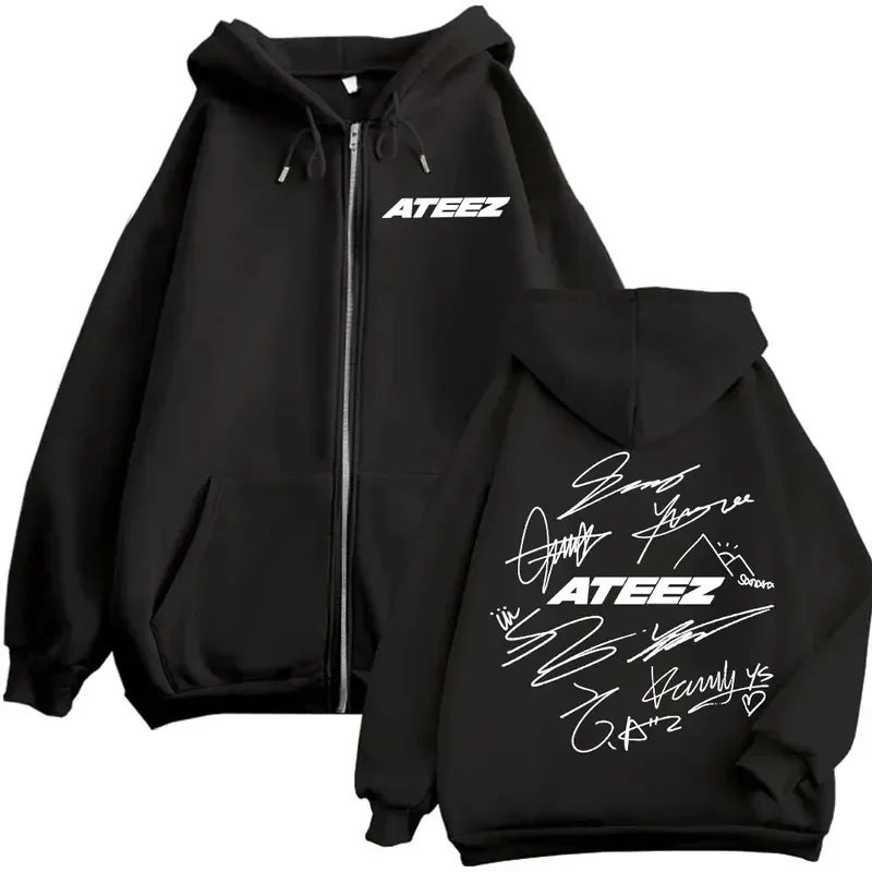 Limitado Kpop ATEEZ Logo estampado de doble cara cremallera Sudadera con capucha moda Hip Hop sudaderas con cremallera hombres mujeres Casual jerseys de gran tamaño
