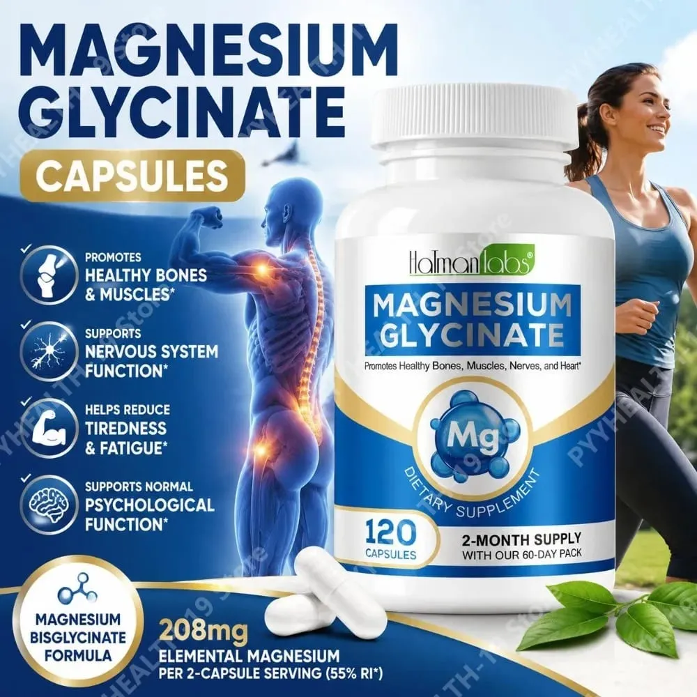 Magnézium-glicinát kapszula 208 mg elemi biszglicináttal az egészséges csontizmok és idegek támogatásáért, felnőttek 120 kapszula