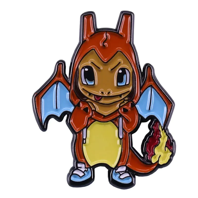 Anime Pokemon Charmander Men Chân Thu Thập Kawaii Khủng Long Kim Loại Hoạt Hình Thổ Cẩm Ba Lô Mũ Túi Cổ Ve Áo Huy Hiệu