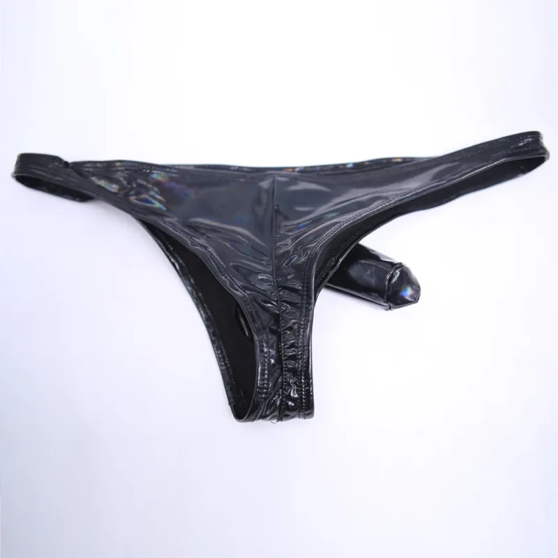 Men Latex Amino Pouch Very Hot Lingerie Separation Briefs Underwear Dazzling Butt Shaping Bikini Solid Unisex Panties Underpants — image 2