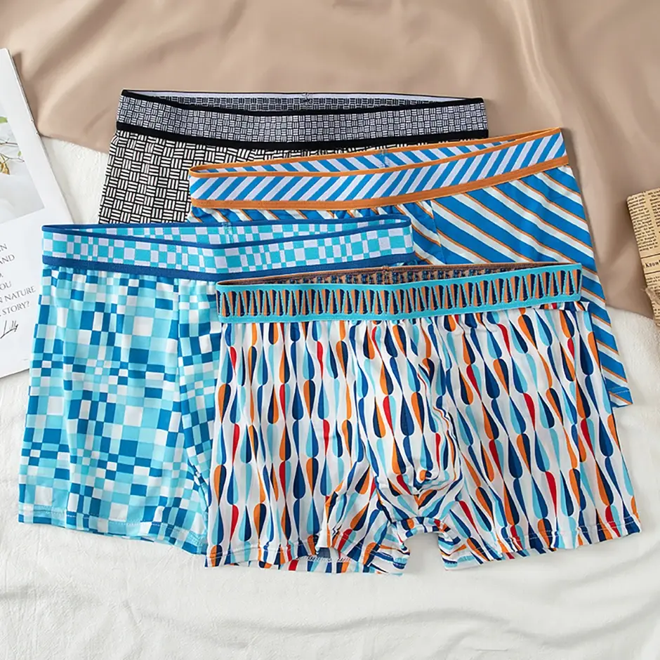 4/5 peça masculino colorido estampado moda casual boxer shorts solto e confortável roupa interior de grandes dimensões shorts de cintura elástica