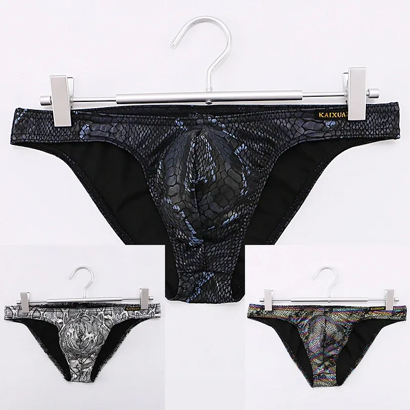Mens Snake Skin Patterned Briefs with Sexy Bulge Pouch Bikini Underwear Comfortable Underpants by WANGJIANG Brand