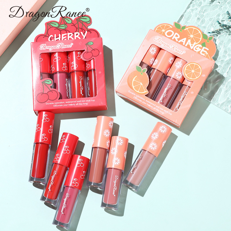 Mini Velvet Matte Lip Gloss Set 3 τμχ/4 τμχ Αντικολλητικό Κύπελλο που δεν ξεθωριάζει με μακράς διαρκείας απόχρωση χειλιών με άρωμα φρούτων Απαλό και ελαφρύ — image 3