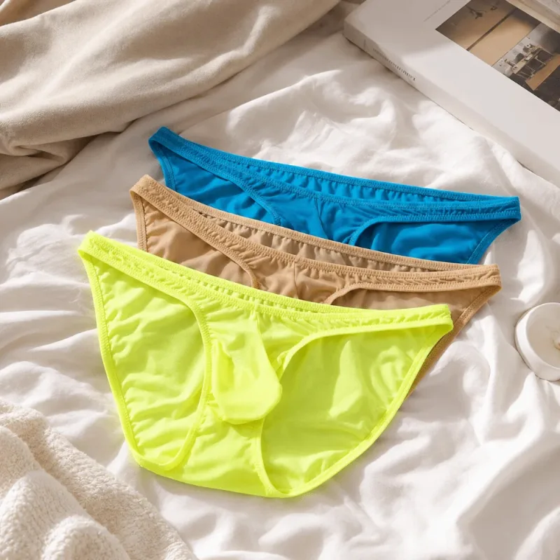 Quick-Dry Ultra-Thin Ice Silk Briefs Low Waist Seamless Men Underwear U-Pouch Lingerie Mesh Panties Travel