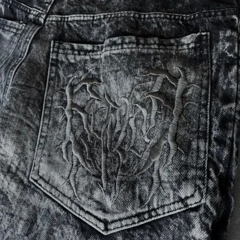 Vintage Y2K Baggy Jeans Splicing hímzés Mintás kiváló minőségű farmer Hip Hop Gothic Streetwear férfi női Alkalmi széles szárú farmer