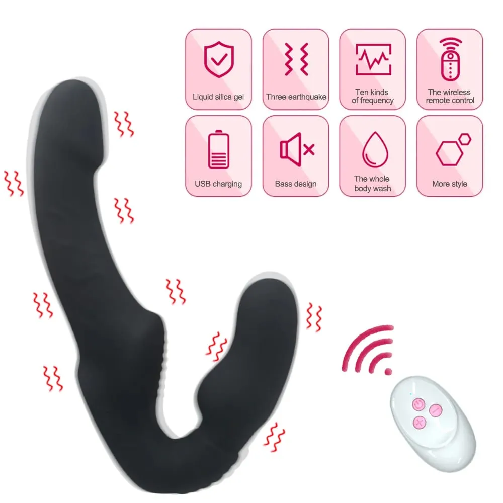 10 Speeds Strapless Strapon Dildo Vibrator Female Double Vibrating G Spot Adult Sex Toys For Women Couple Anal Prostate Massager