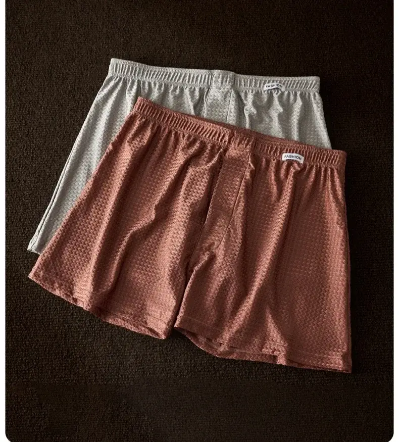 2 Pack Men's Ice Silk Boxers Mid-Rise Loose Fit Summer Cool Trendy Sheen Underwear Sleepwear Male Panties