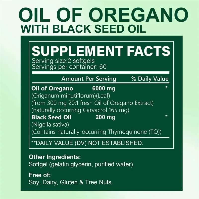 Oregano Oil Capsules - with Black Seed Oil - Digestive Support Gastrointestinal Health Immune Support — image 3