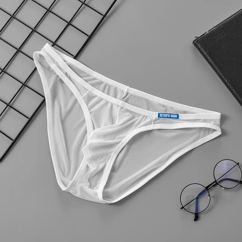 Men's Sexy Underwear Thin Ice Silk Translucent Briefs U Pouch Ropa Interior Hombre Male Panties