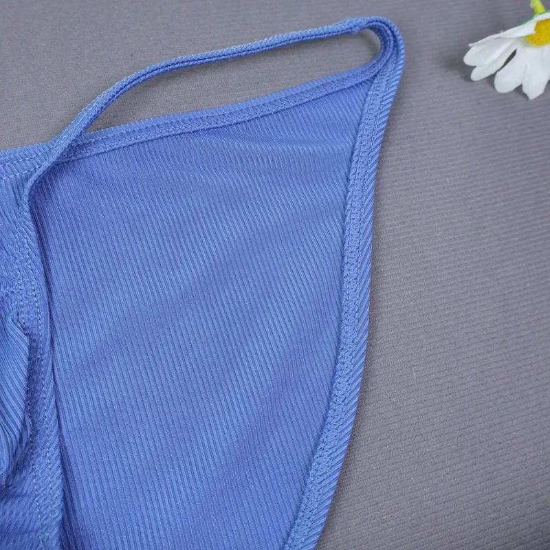 1pc Men Ribbing High Fork Underwear Brief U Convex Pouch Low Rise Panties Solid Color Breathable Comfortable Underpants — image 10
