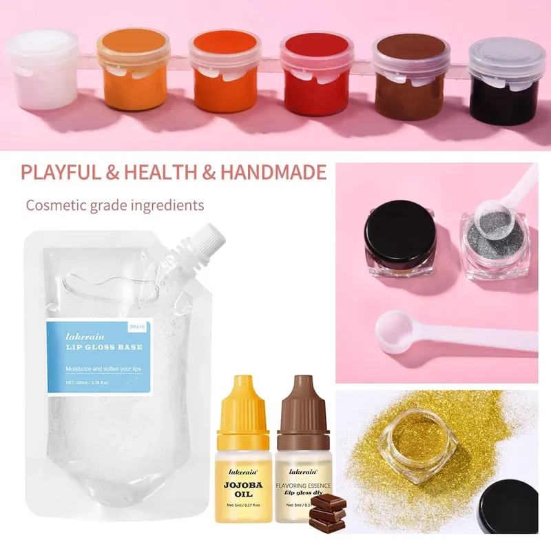 DIY Lip Gloss Kit 100ml Lip Gloss Base Powder Glitter Flavor Essence and Tube for Girl Gifts Lip Gloss Pack Set Cosmetics — image 4