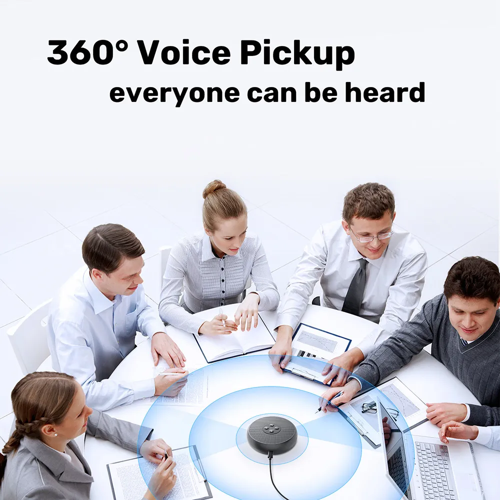 USB Wired Speakerphone Conference Speaker With 2 Mics 360° Voice Pickup Meeting Microphone for Zoom/WebEx/Microsoft Teams