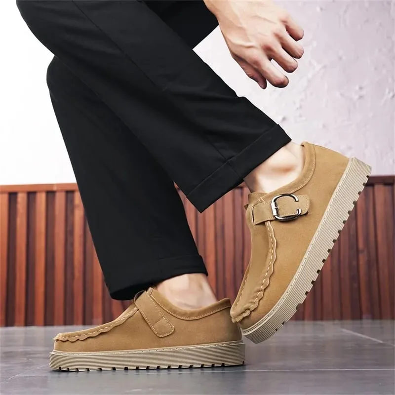 Ανδρικά μπεζ σουέντ casual loafers σε μεγάλα μεγέθη Άνετα, αντιολισθητικά παπούτσια περπατήματος με χοντρή σόλα Μοντέρνα και μοντέρνα παπούτσια 2025