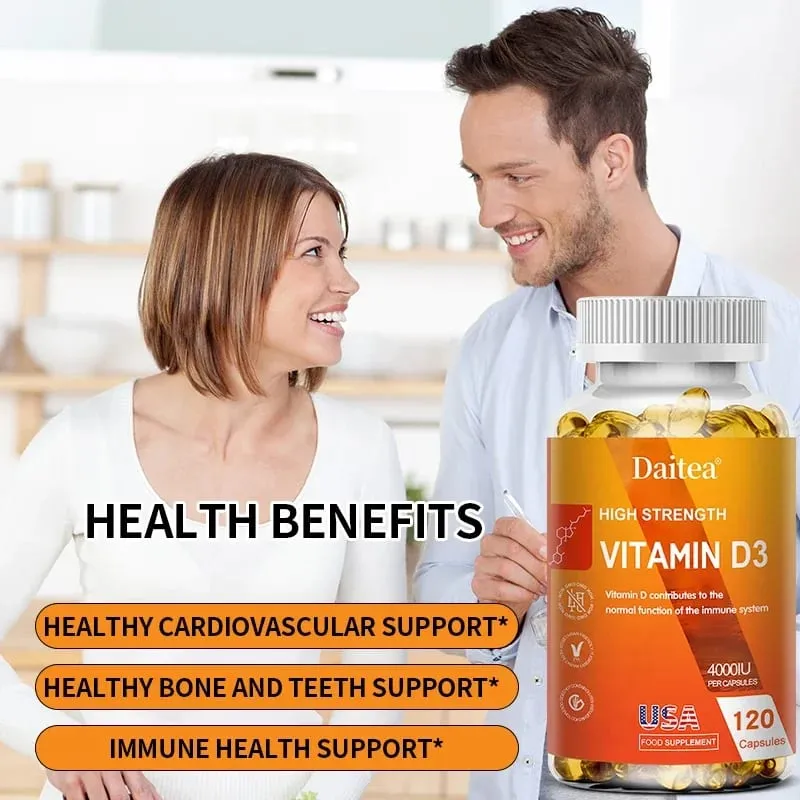 Vitamin D3 Capsules 4000IU Provide Immune Bone Support Promote Calcium Absorption Promotes Muscle Health Nervous System