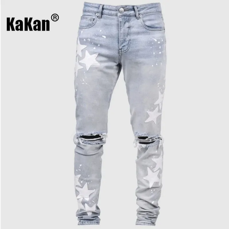 Kakan – új férfi kék, karcsúsított patch farmer Y2k nyomtatott design hosszú farmer farmer férfi márka — image 7