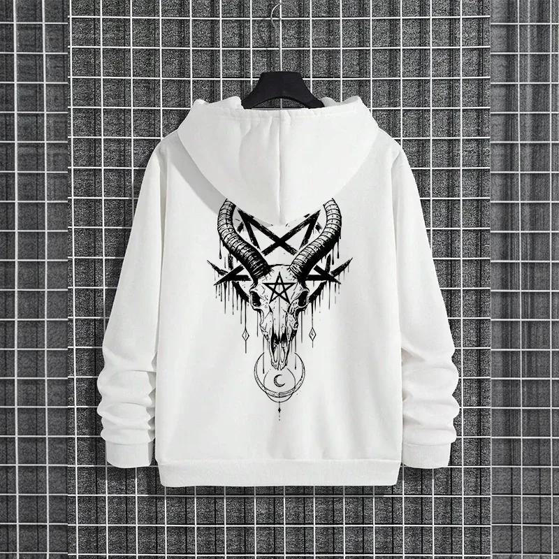 Musim Gugur Musim Sejuk Lelaki Topi Pullover Kasual 666 & Salib Terbalik Hoodies Gothic Lelaki Bercetak Seram Setan Baju Jalanan — image 11