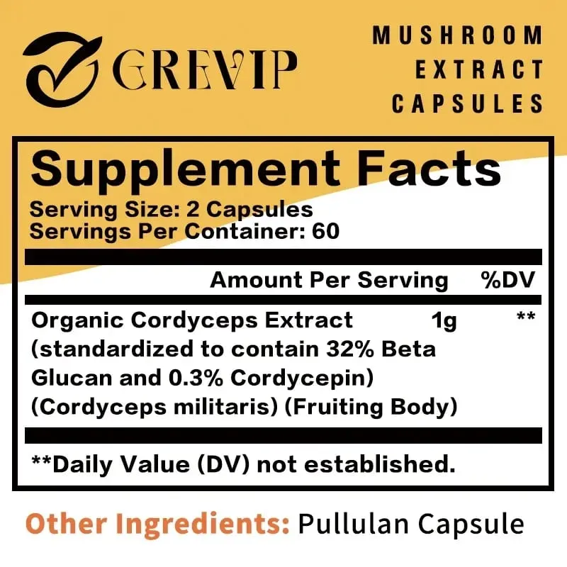 Cordyceps Mushroom Capsules - Boost Energy and Endurance Enhance Memory and Concentration and Relieve StressSupplementsSupplem