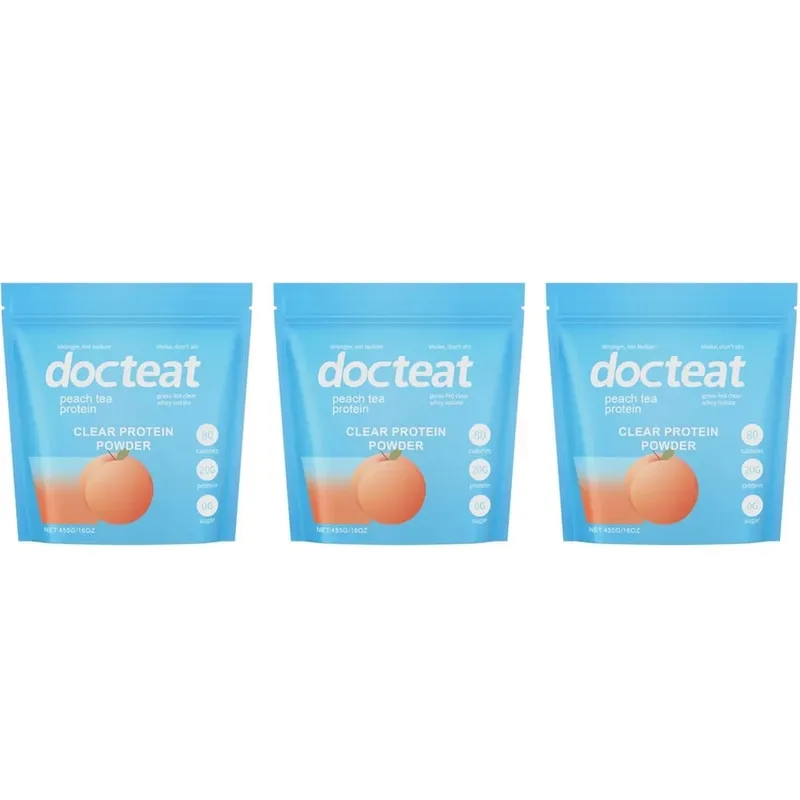 Docteat Peach Tea Clear Protein Powder 455g Whey Isolate & Stevia 20g Protein Low Fat 0g Sugar Fitness Workout Recovery Support