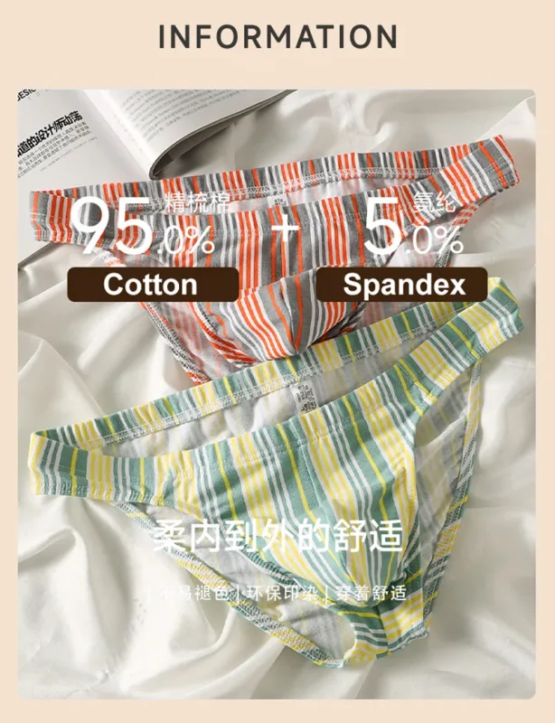 Sexy Men Briefs Cotton Male Breathable Comfortable U Bulge Pouch Underwear Mid Waist Striped Panties Hombre Soft Youth Undies