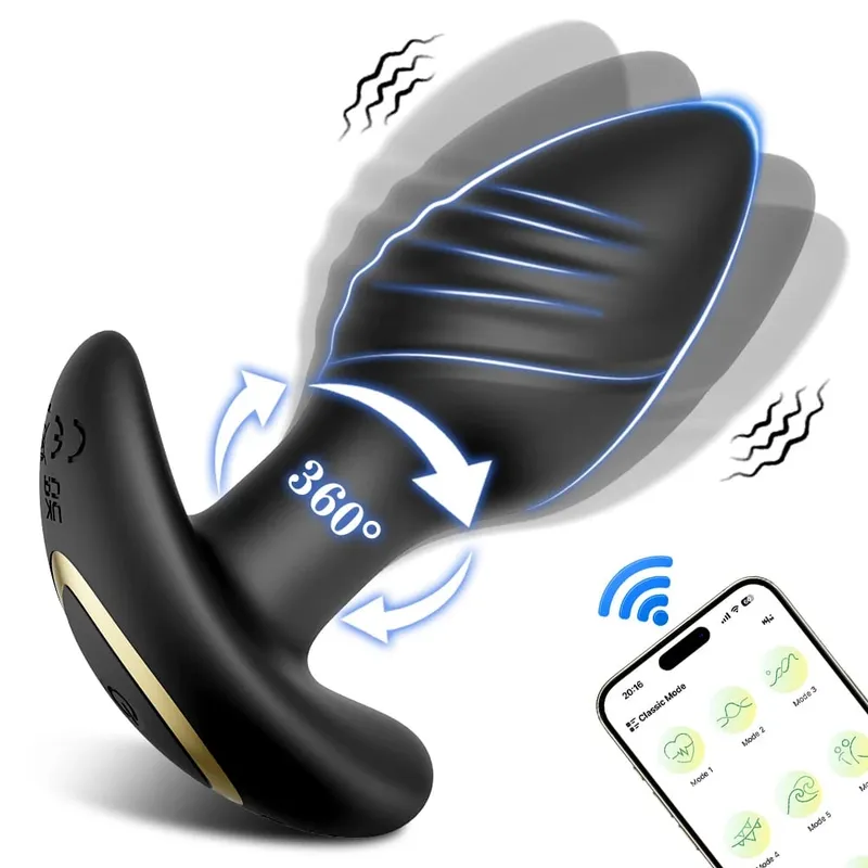 APP Control Rotation Butt Plug Anal Vibrator לגברים נשים 360° Wiggle מכשיר לעיסוי ערמונית אנאלי פלאג לצעצוע מין הומוסקסואלים לגברים