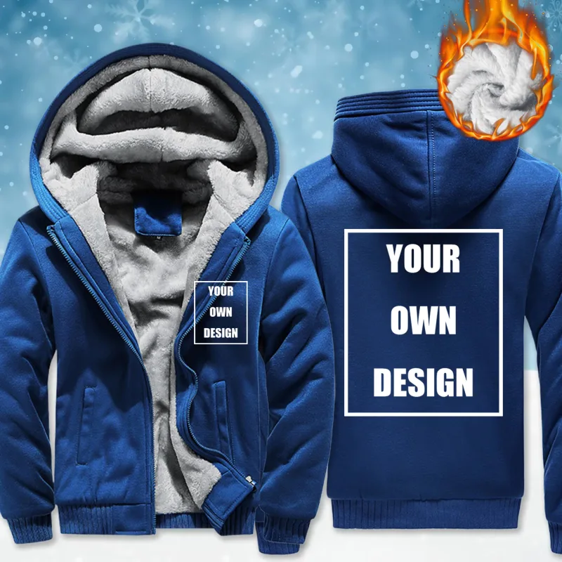 Customized Pattern Logo Diymen Zipper Pocket Coat Fashion Hoodie Casual Loose Jacket Unisex Winter Thicken Warm Clothing — image 14