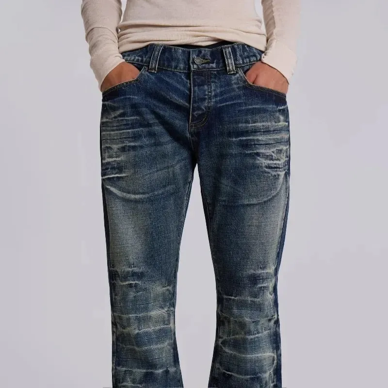 Y2K Mid Blue Flared Jeans Washed Men Women Bootcut Jeans Gothic High Street Unisex Streetwear Φαρδύ παντελόνι με φαρδύ πόδι — image 5