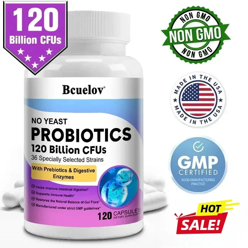 Digestive Health Probiotics 120 Billion CFU Prebiotics & Digestive Enzymes Adult Probiotic Supplement Promotes Gut Health